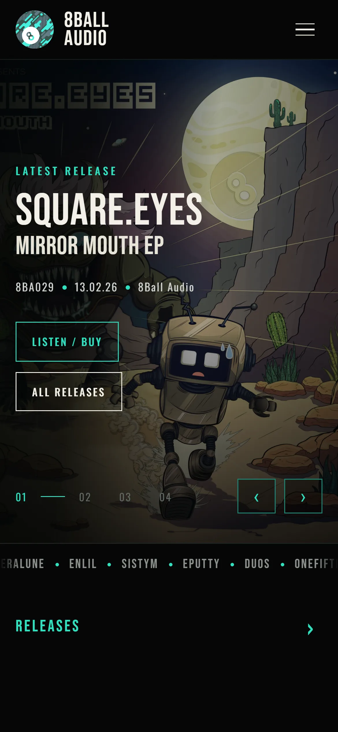 The 8Ball Audio website on a phone