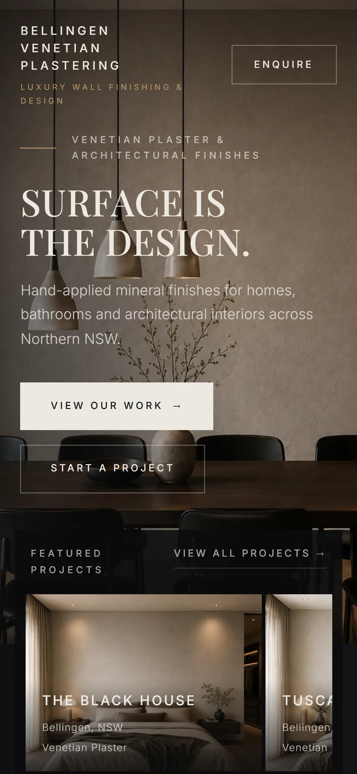 The Bellingen Venetian Plastering website on a phone