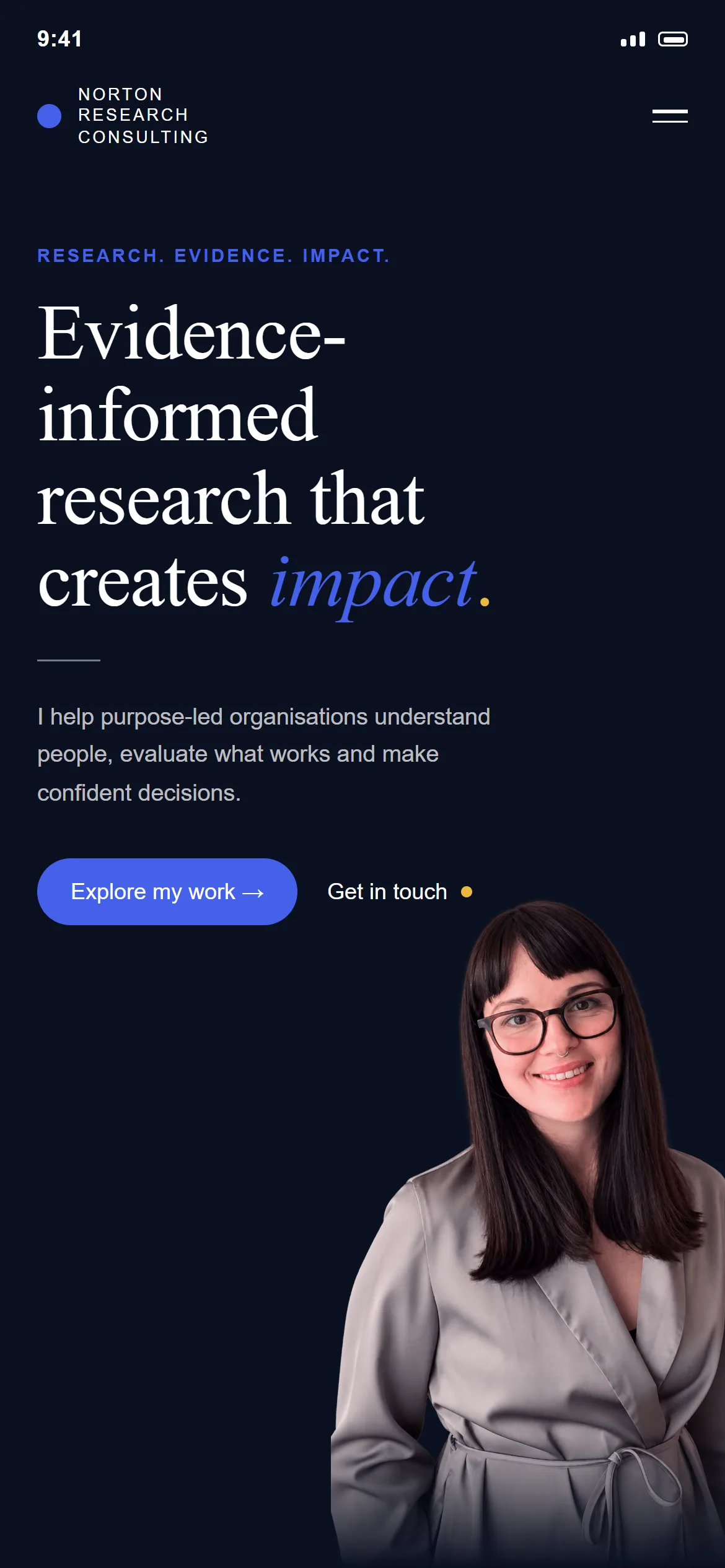 The Norton Research Consulting website on a phone